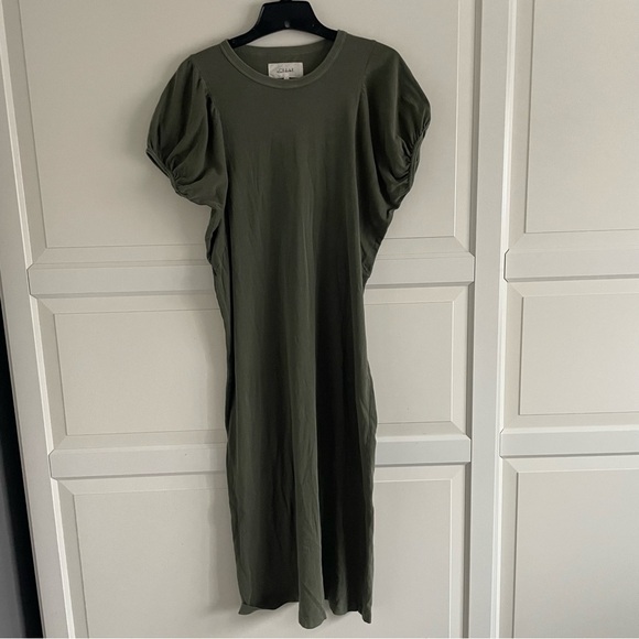 The Great. 100% Cotton Green Short Puff Sleeves T-Shirt Midi Dress 20749 - Picture 2 of 8